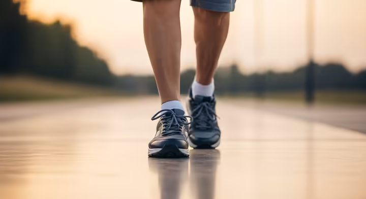 A senior with osteoarthritis walking comfortably in the evening, with motion blur indicating fluid movement.